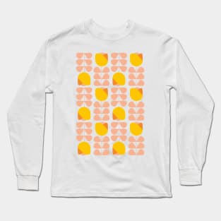 Retro Geometric Floral Pattern 1 in Orange, Peach and Yellow Long Sleeve T-Shirt